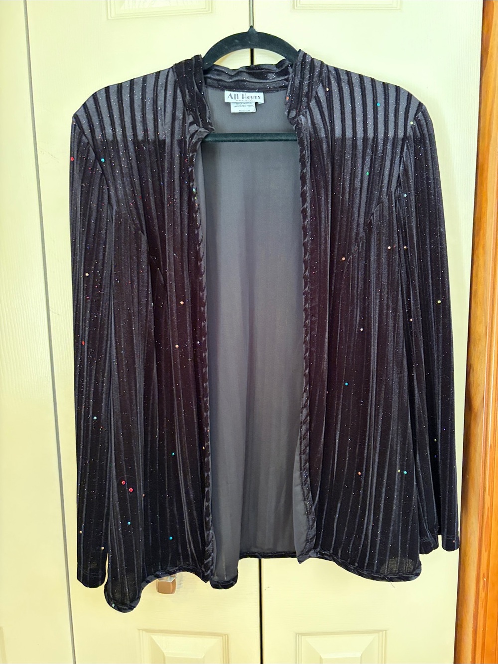 All HoursBlack Velvet Open-Front Cardigan with Multicolor Sequin Dots